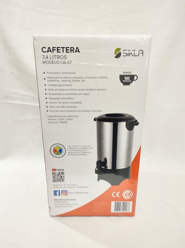 Imagen 2 de 4 de Cafetera De Filtro Sikla 7.4 L (50 Pocillos) - Modelo Cb-07