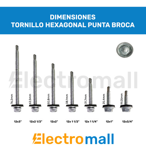 Tornillo Hexagonal Punta Broca 12 X 2 Caja 100 Unidades