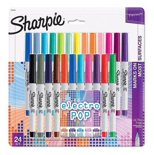 Sharpie Marcadores Permanente Electro Pop Ultra Fina Pack24