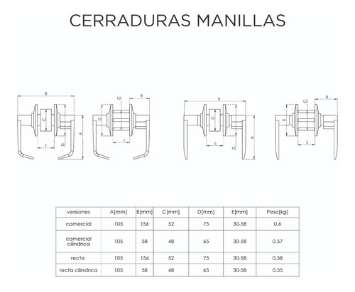 Cerradura De Manilla Recta De Habitación Con Llaves Visalock