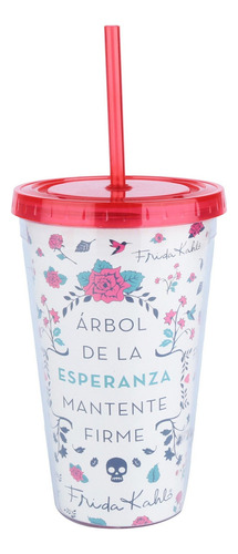 Copo Canudo 500ml Frida Kahlo Esperanza Cor Vermelho