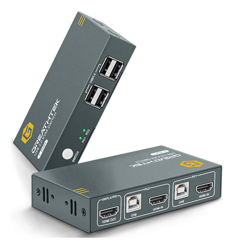 Conmutador Kvm Hdmi 2 Puertos, 2 En 1 Out, Uhd 4k30hz, 4 Hub