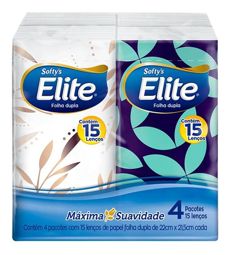 Lenço De Papel Elite Softys 4 Pacotes Com 15 Folhas Cada