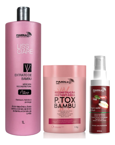 Kit Redutor Volume Paiolla Bambu Cabelo Salão Profissional