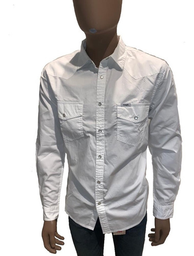 Imagen 4 de 4 de Camisa De T/ Jean Poplin Wrangler Hombre Original Blanca