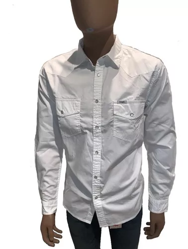 Camisa De T/ Jean Poplin Wrangler Hombre Original Blanca