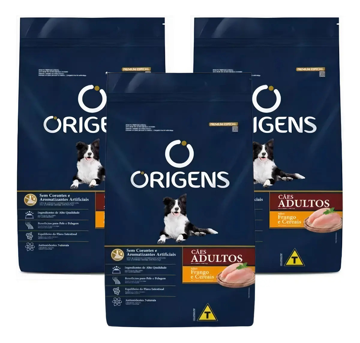 Ração Seca para Cão Adulto Origens Sabor Frango e Cereais 15kg - Kit com 3 Unidades