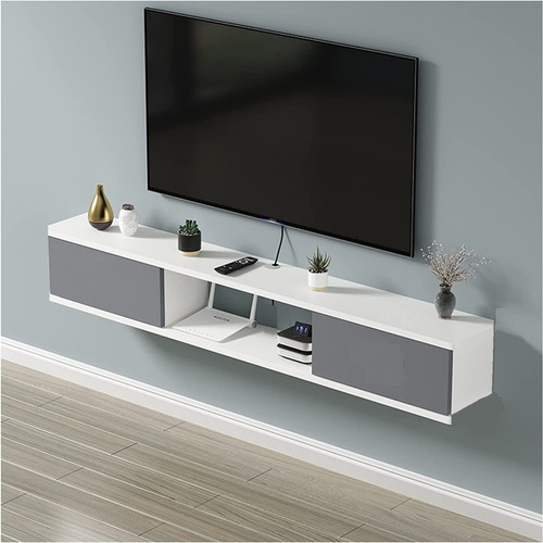 Mueble Para Tv  Flotante Moderno 160 Cm 2 Puertas Gris