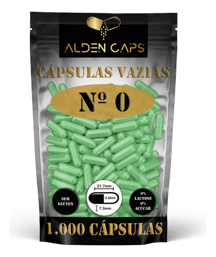 1.000 Cápsulas Vazias Gelatina Verde Claro Nº 0 (500mg) Cor Verde-claro