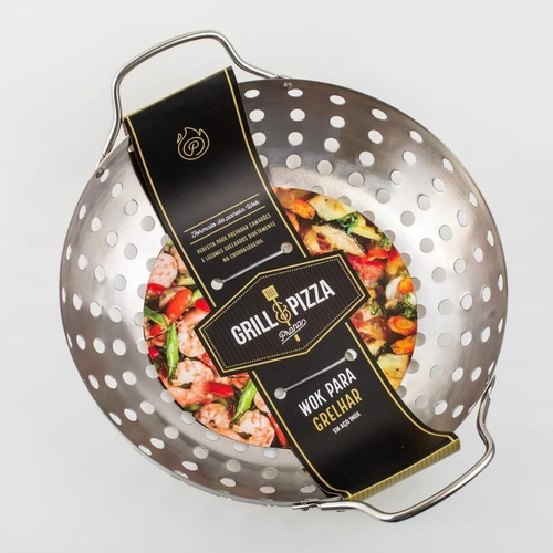 Imagem 3 de 5 de Panela Frigideira Wok Aço Inox Churrasqueira Grelhar Gourmet