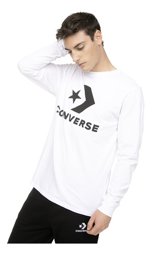 Polera Converse Star Chevron Long Sleeve Hombre Blanco