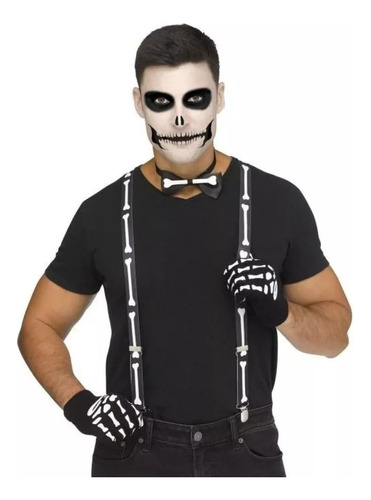 Tirador Guantes Y Moña De Esqueleto Disfraz Halloween Fiesta