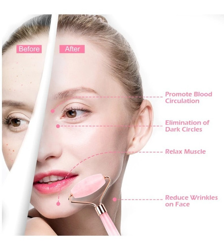 Rodillo Facial Jade Cuarzo Rosa Masajeador Estuche Deluxe
