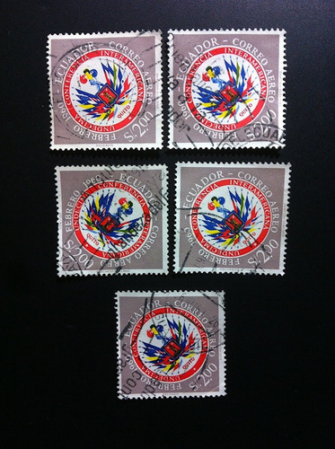 5 Timbres Postales De Ecuador Estampillas 1960 Banderas