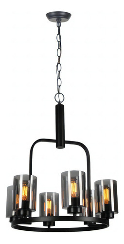 Lámpara Colgante Vintage E26 60w Negro Mate 6 Luces