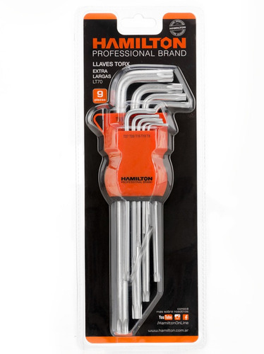 Juego Set Llaves L Torx Largas 9 Piezas Hamilton Acero Cr V