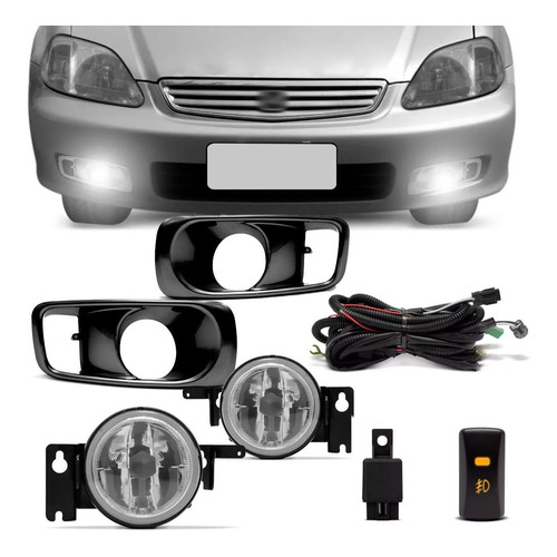 Kit Farol Milha Auxiliar Civic 1999 2000 Com Grade Preta.