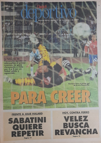 Clarin Deportivo 17/11/1994 Chile 0 Argentina 3,navratilova