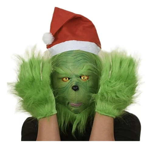 Máscara De Cosplay De Grinch De Pelo Verde Navideño+guantes