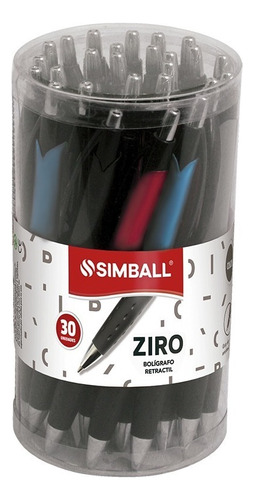 30 Lapiceras Simball Ziro Retráctil Con Grip 1.0 Mm Color de la tinta Negro Color del exterior Multicolor