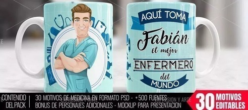 Plantillas Sublimación Tazas - Profesiones Medicina Medico