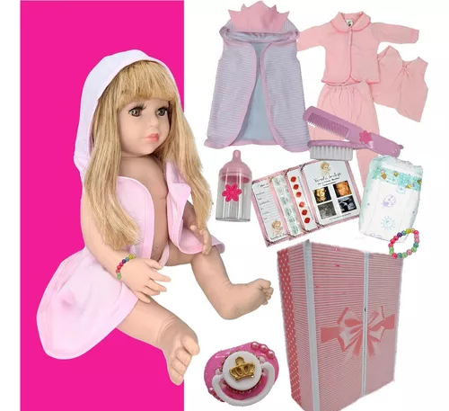 Boneca Tipo Reborn Bebê Realista+ Kit Acessórios 14 Ítens - USA