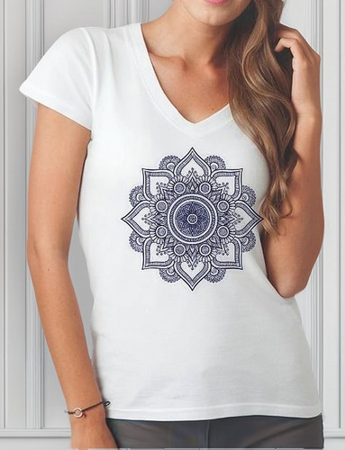 Playera Logo Mandala Pluma Mujer Algodón Escote V