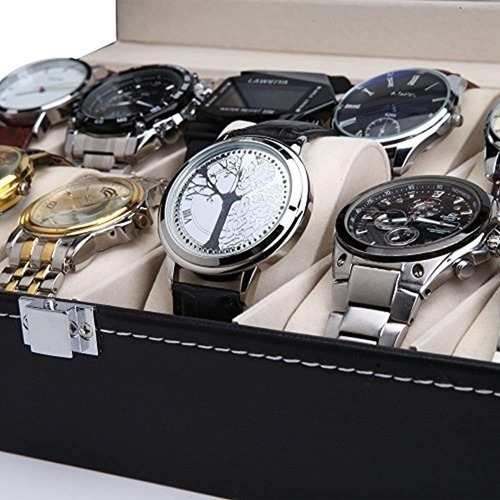 Imagen 5 de 5 de Readaeer Black Leather 12 Watch Box Case Organizador Display