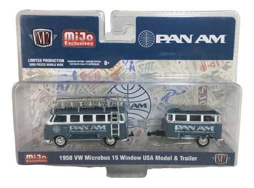M2 Machines 1/64 1958 Vw Microbus 15 Window & Trailer Panam