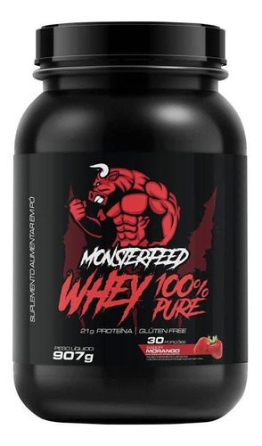 Whey 100% Pure 907g Monsterfeed Sabor Morango