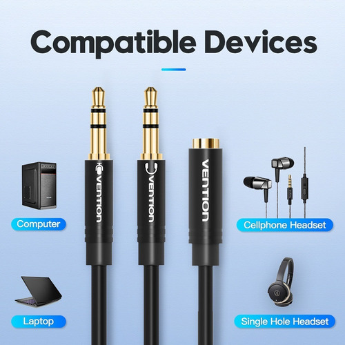 Cable Audio Vention 3.5mm Mic Y Sonido A Auxiliar 30cm 10 Pz