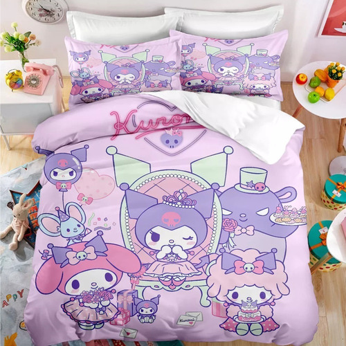 . New Juego De Ropa De Cama Kuromi Con Funda De Edredón