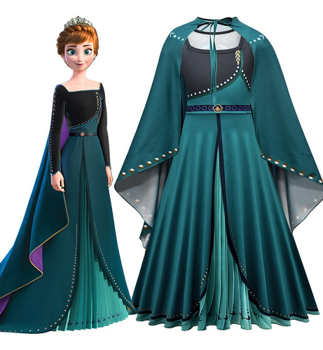 Frozen 2 Cosplay Princesa Anna Vestido Niñas Halloween Rendimiento Disfraces Falda Larga Cabo