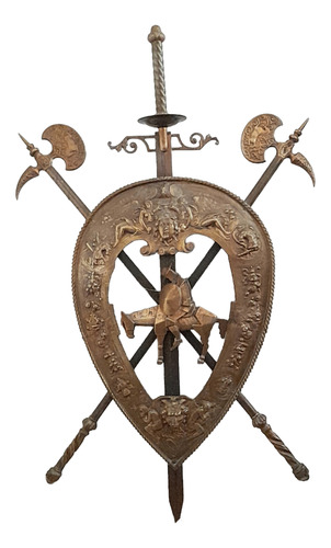 Escudo  De  Bronce Grande  Muy  Antiguo Quijote De La Mancha