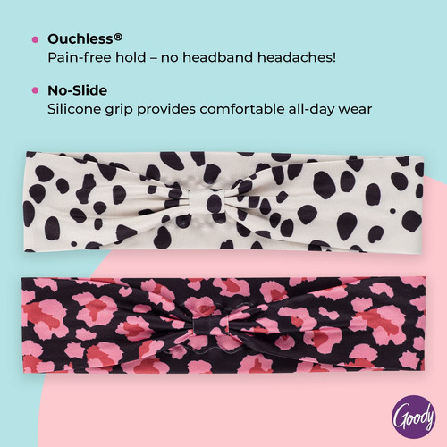 Headwraps Goody De Perfil Bajo Para Cabello Fino, 2 Guepardo