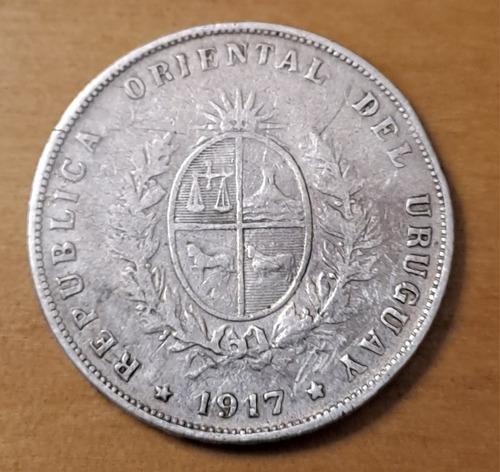 Uruguay Moneda Plata 50 Centesimos 1917.  Golpe En El Canto