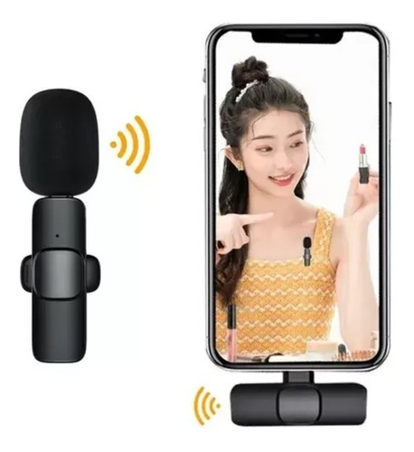 Microfone De Lapela Tipo C Sem Fio Para Celular Smartphone Cor Preto