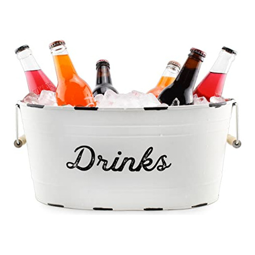 Auldhome White Enamelware Drinks Tub; Rustic Metal Beve...