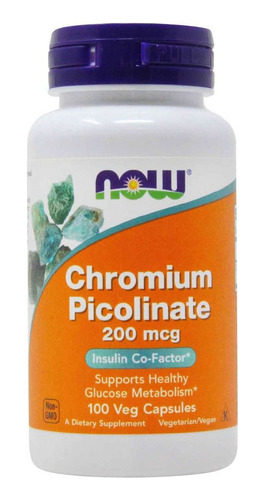 Picolinato De Cromo 200mcg Now Foods 100 Veg Cápsulas Sabor Sem Sabor