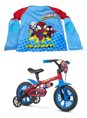 Kit Bicicleta Aro 12 Spider Man Nathor+ Camiseta De Protecao