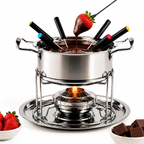 Conjunto Kit Fondue ​Inox 11 Peças Chocolate Queijo Carne