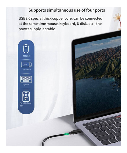 Conmutador Usb 3.0 Con Botón De 4 Puertos, Divisor Usb 1 A 4