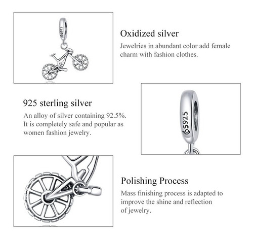 Imagen 5 de 6 de Charm Dije Bicicleta Bike Para Pulsera O Cadena Plata 925