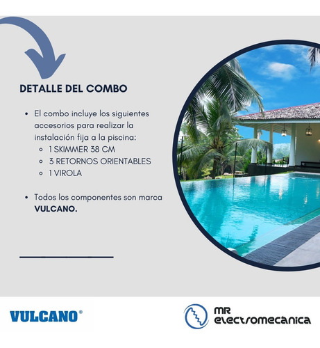 Imagen 2 de 10 de Kit Vulcano Hormigón Skimmer 38cm + 3 Retornos + 1 Virola