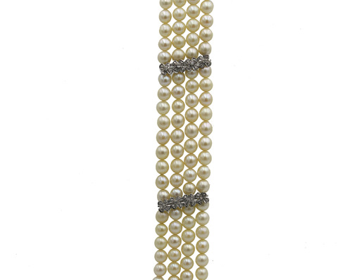 Pulseira Pérola Natural 4 Fios Separadores Fecho Paládio