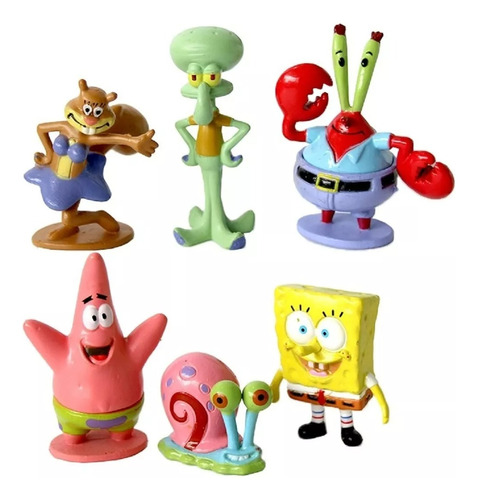 Kit 6 Bonecos Miniaturas Action Figure Bob Esponja Coleção