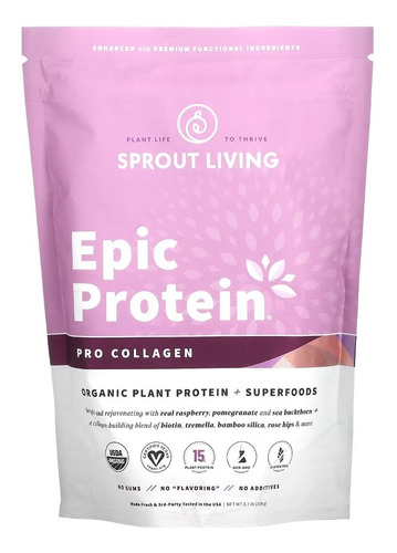 Sprout Living Epic Protein Pro Colageno, Vegana  364gr Sfn
