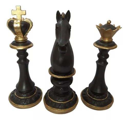 Decoração Peças De Xadrez Rei Rainha E Cavalo Escultura Grande