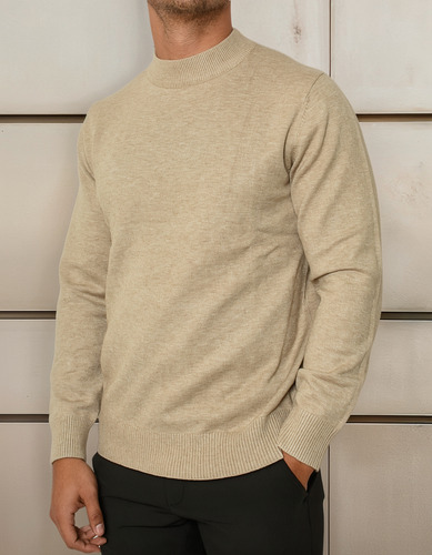 Suéter Tejido Premium Cuello Medio Beige Moller