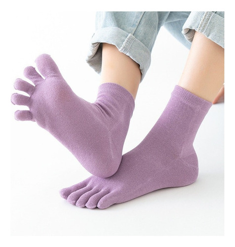 5 Pares De Calcetines De Algodón Femeninos Con Cinco Dedos